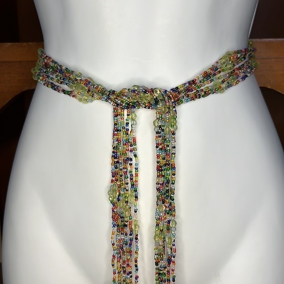 8 Strand Ornate Seed Bead Belt Multicolor Adjustable - Picture 4 of 9